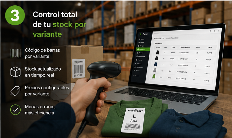 Stock por variante en software de facturación para pymes y autónomos